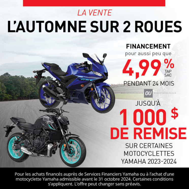 Taux Réduits pour des motos Yamaha OU Rabais Jusqu’à 1000$