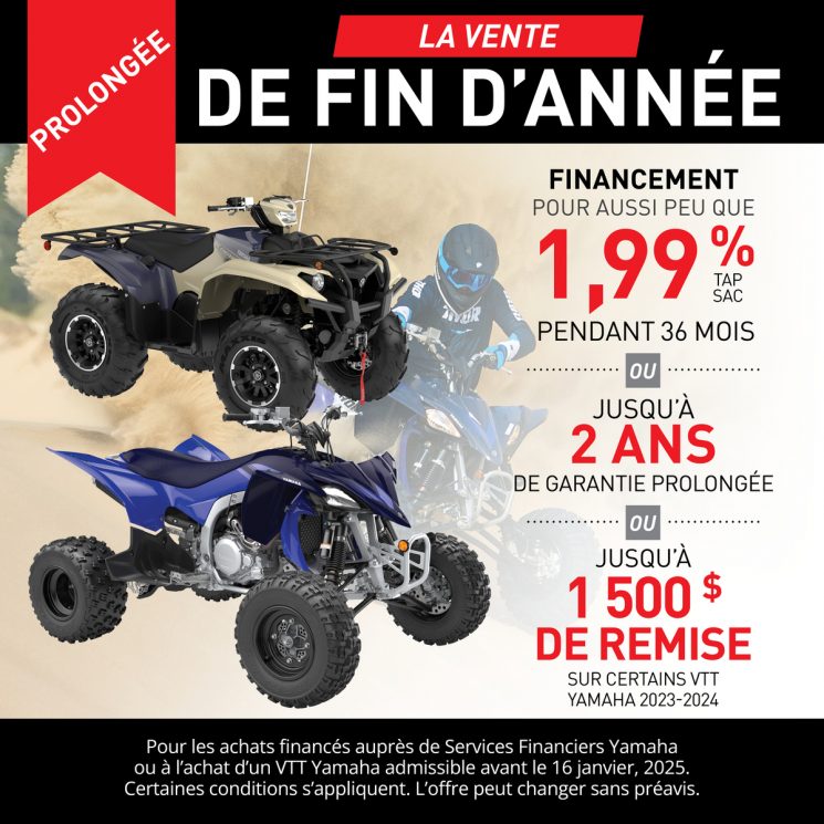 Des offres exceptionnelles sur les VTT Yamaha en Janvier 2025!