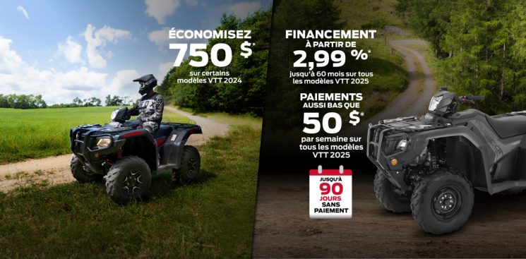 Financement Honda – Cet hiver, économisez énormément sur nos VTT Honda Rancher, Foreman et Rubicon à Drummondville